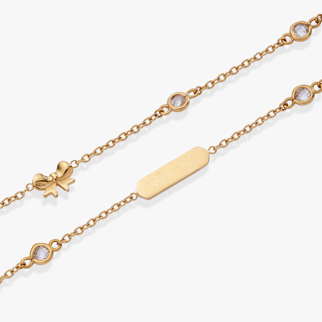 Bow Chain Double Strand Bracelet with Crystal Stone Accents