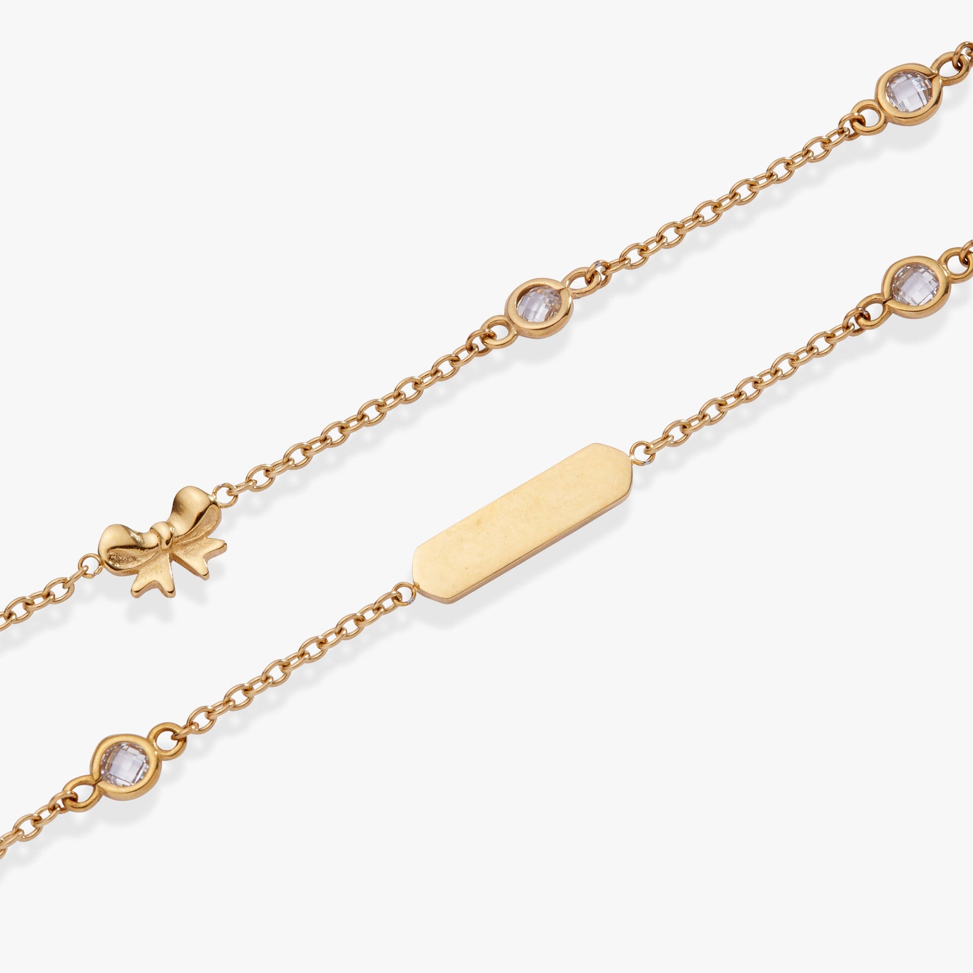 Bow Chain Double Strand Bracelet with Crystal Stone Accents