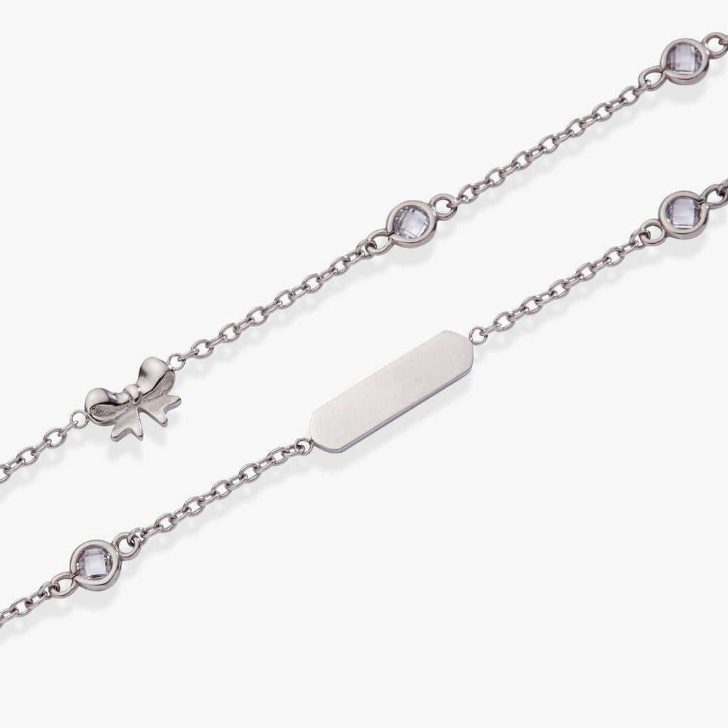 Bow Chain Double Strand Bracelet with Crystal Stone Accents