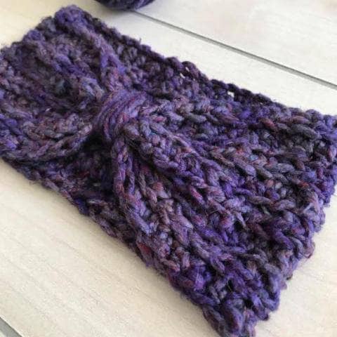 Beginner Bow Ear Warmer Crochet Pattern in Purple Multi-Tonal