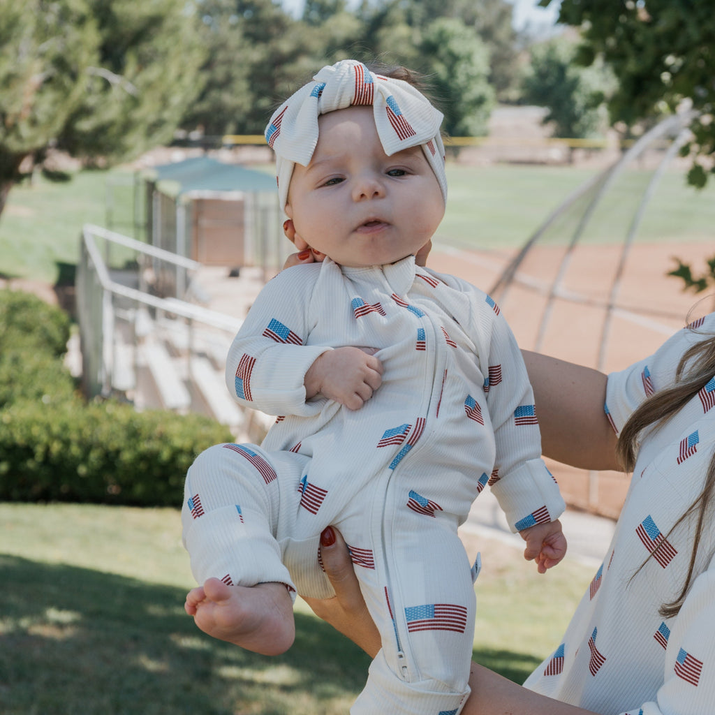 Bamboo Zip Pajamas in Americana Ribbed Design