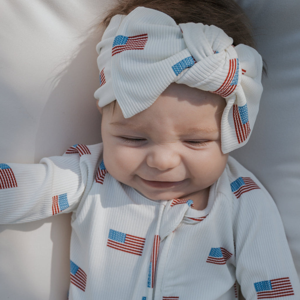 Americana Ribbed Bamboo Baby Head Wrap with Sweet Bow Detail