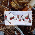 Bamboo head wrap featuring a playful Fries and Cola novelty print with an adjustable bow detail.