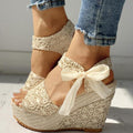 Women's Bowknot Platform High Heel Sandals Lace Up Dress Shoes