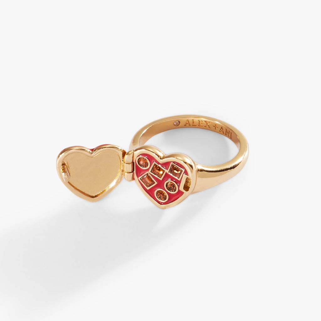 Box of Chocolate Heart Locket Ring with Crystal Embellishments