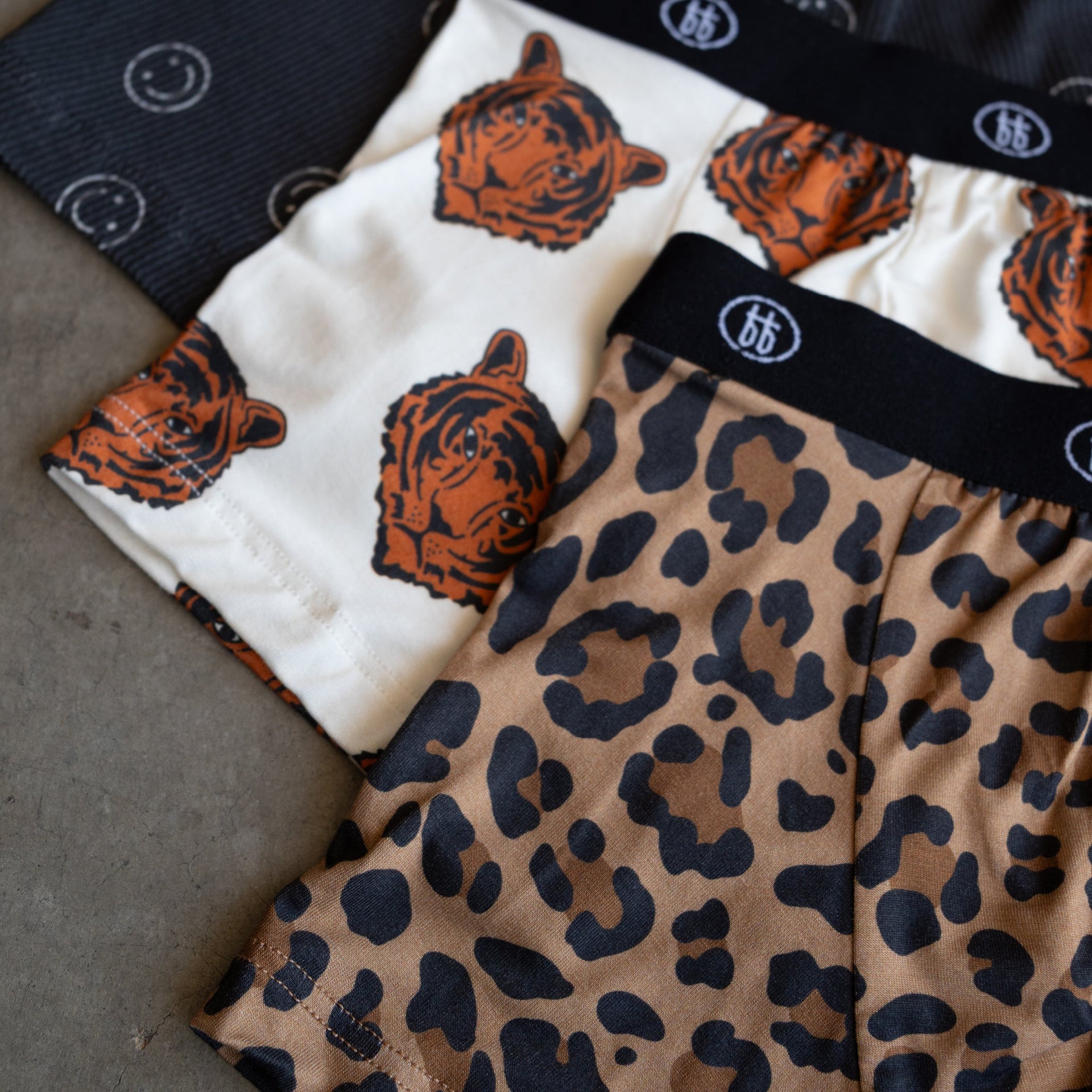 Kids Bamboo Boxers 3-Pack Leopard Tigers and Smiley Ribbed