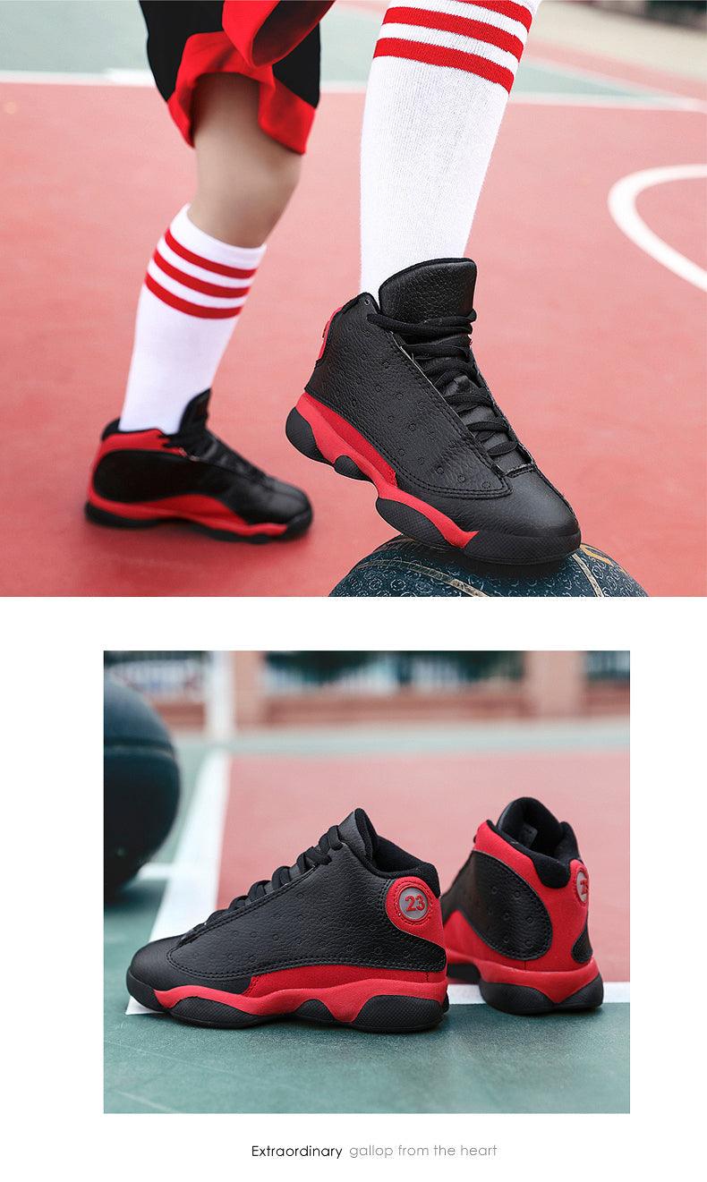 Boys High-Performance Leather Basketball Sneakers - Non-Slip