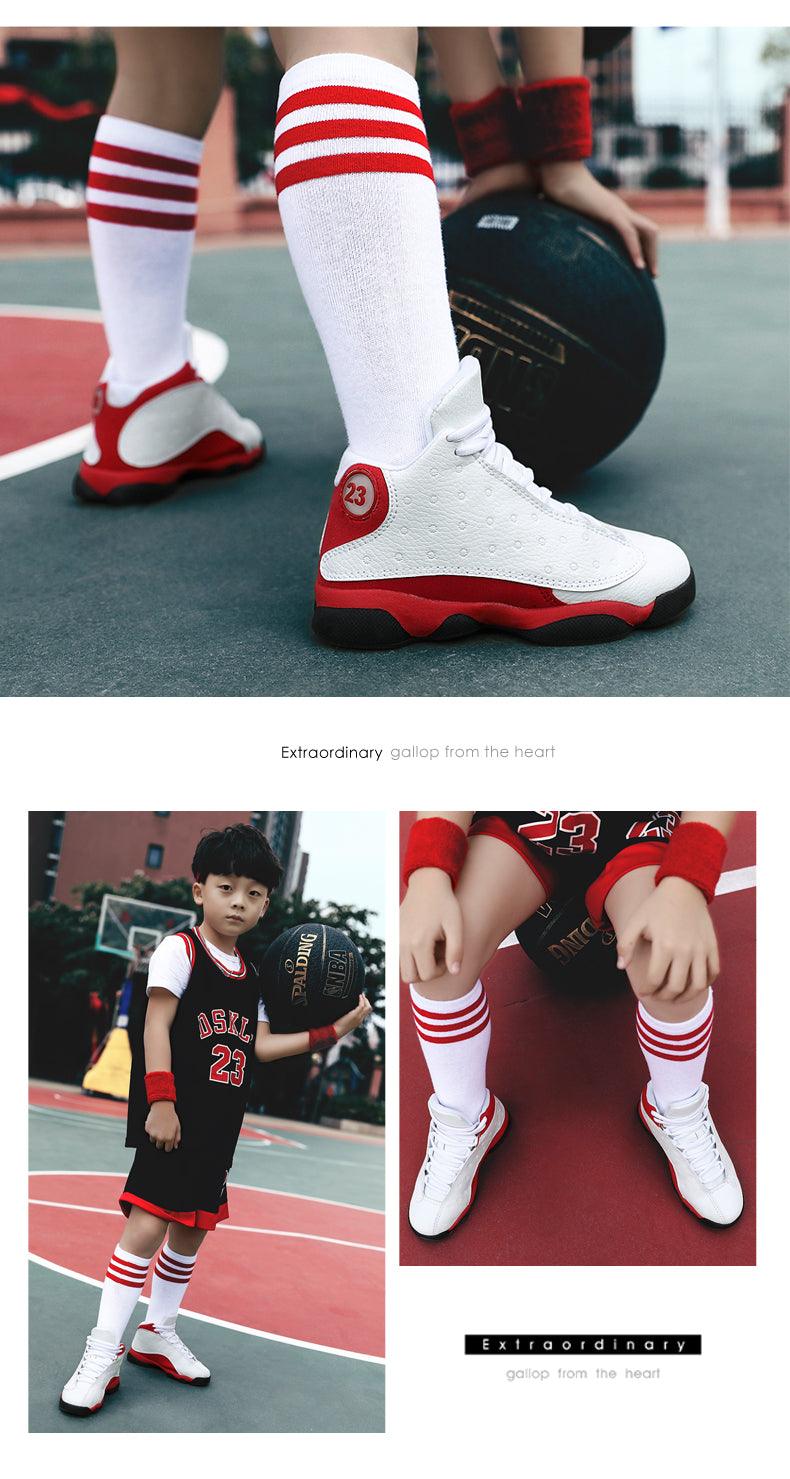 Boys High-Performance Leather Basketball Sneakers - Non-Slip
