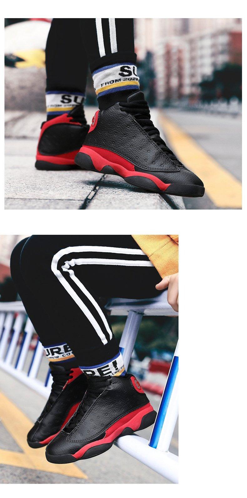 Boys High-Performance Leather Basketball Sneakers - Non-Slip