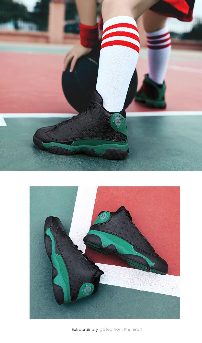 Boys High-Performance Leather Basketball Sneakers - Non-Slip