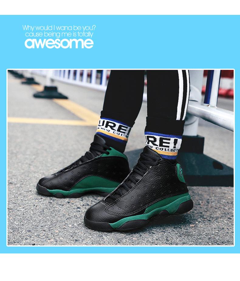 Boys High-Performance Leather Basketball Sneakers - Non-Slip
