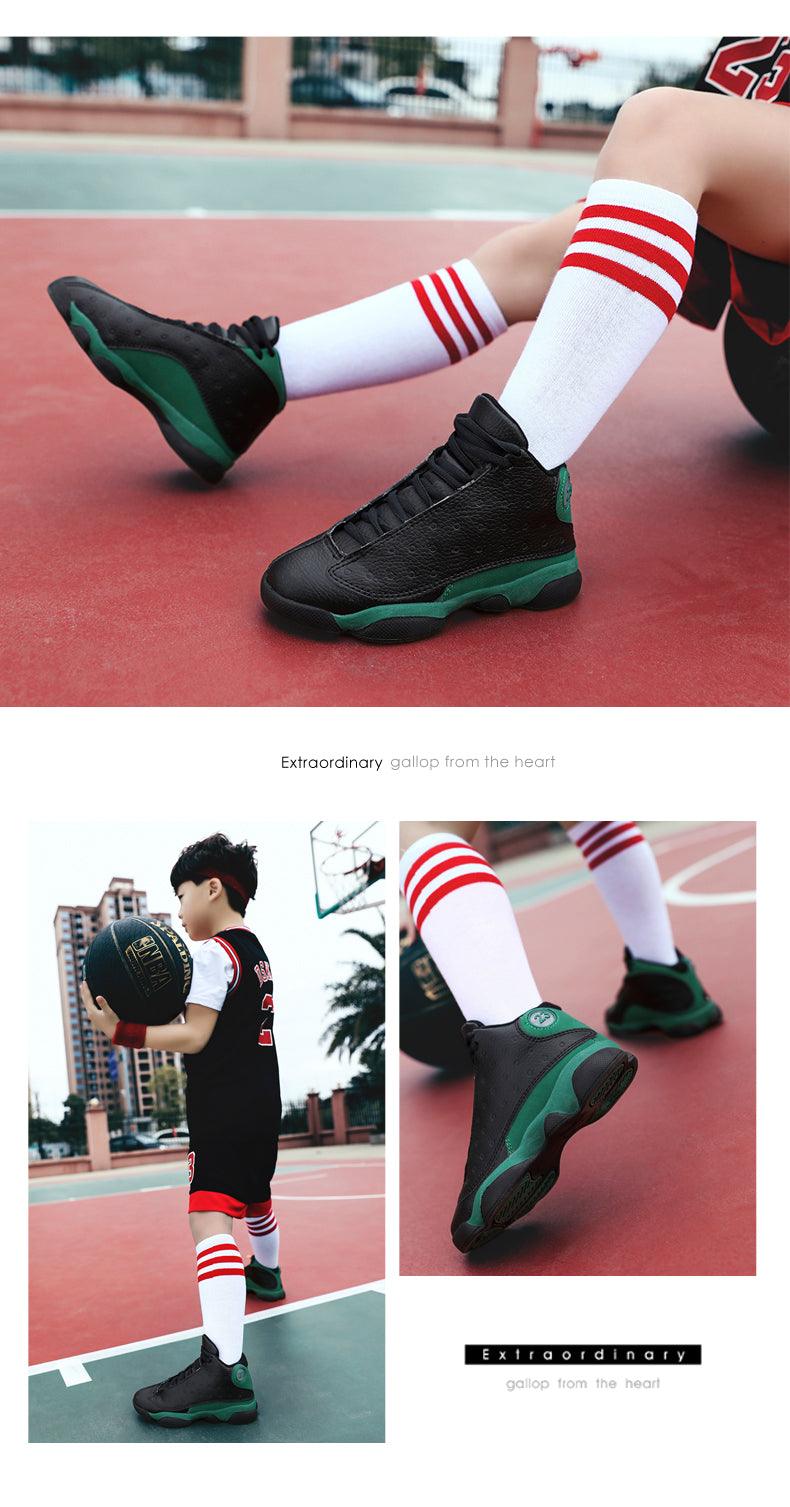 Boys High-Performance Leather Basketball Sneakers - Non-Slip