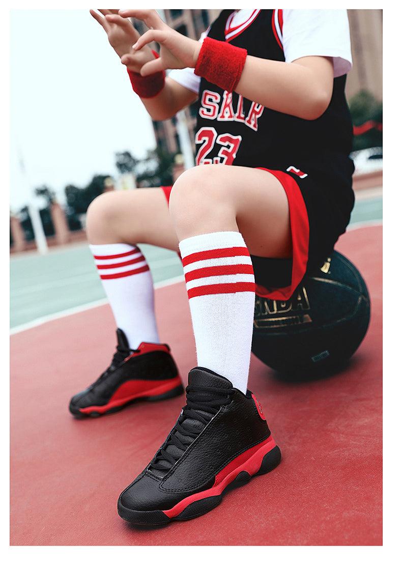 Boys High-Performance Leather Basketball Sneakers - Non-Slip