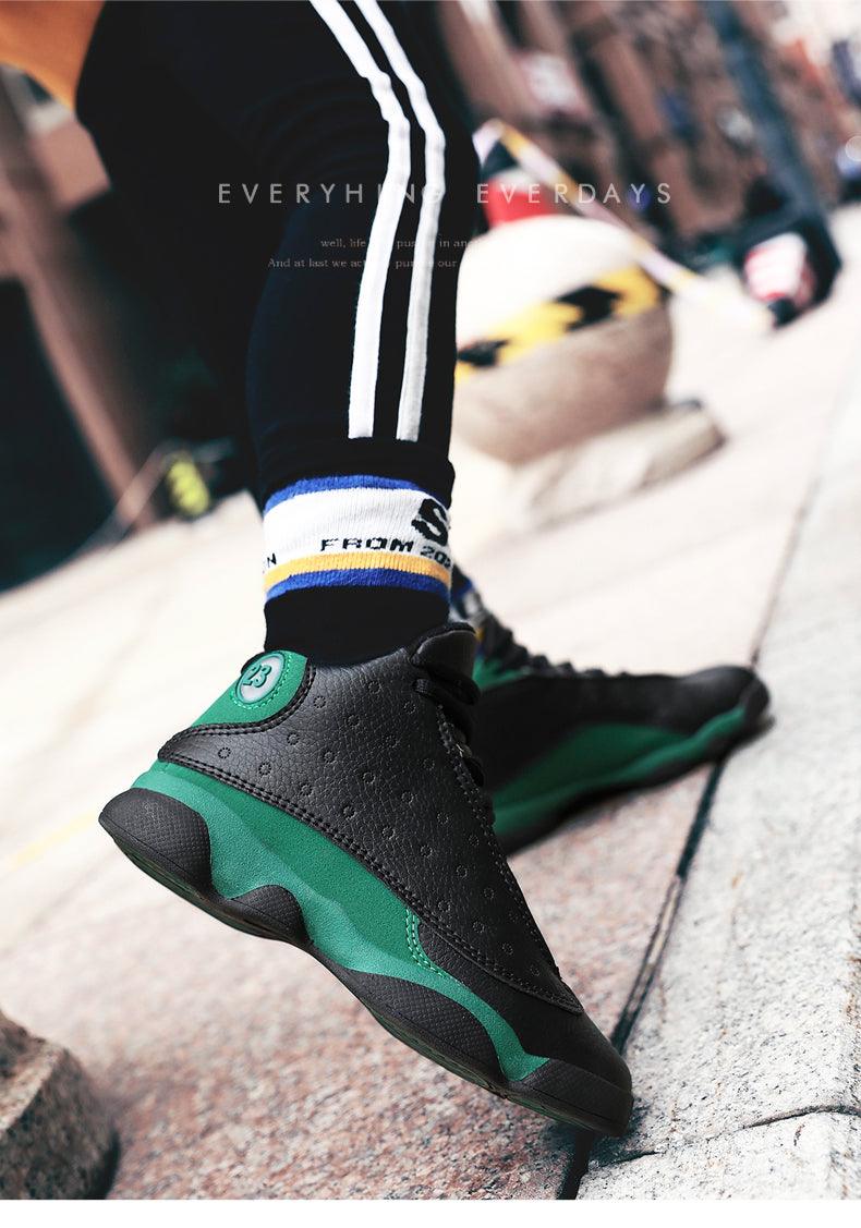 Boys High-Performance Leather Basketball Sneakers - Non-Slip