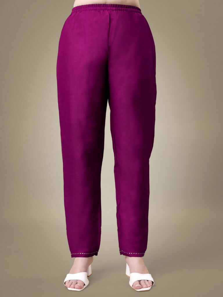 Women's Purple Cotton Blend Straight Kurta Set with Embroidery