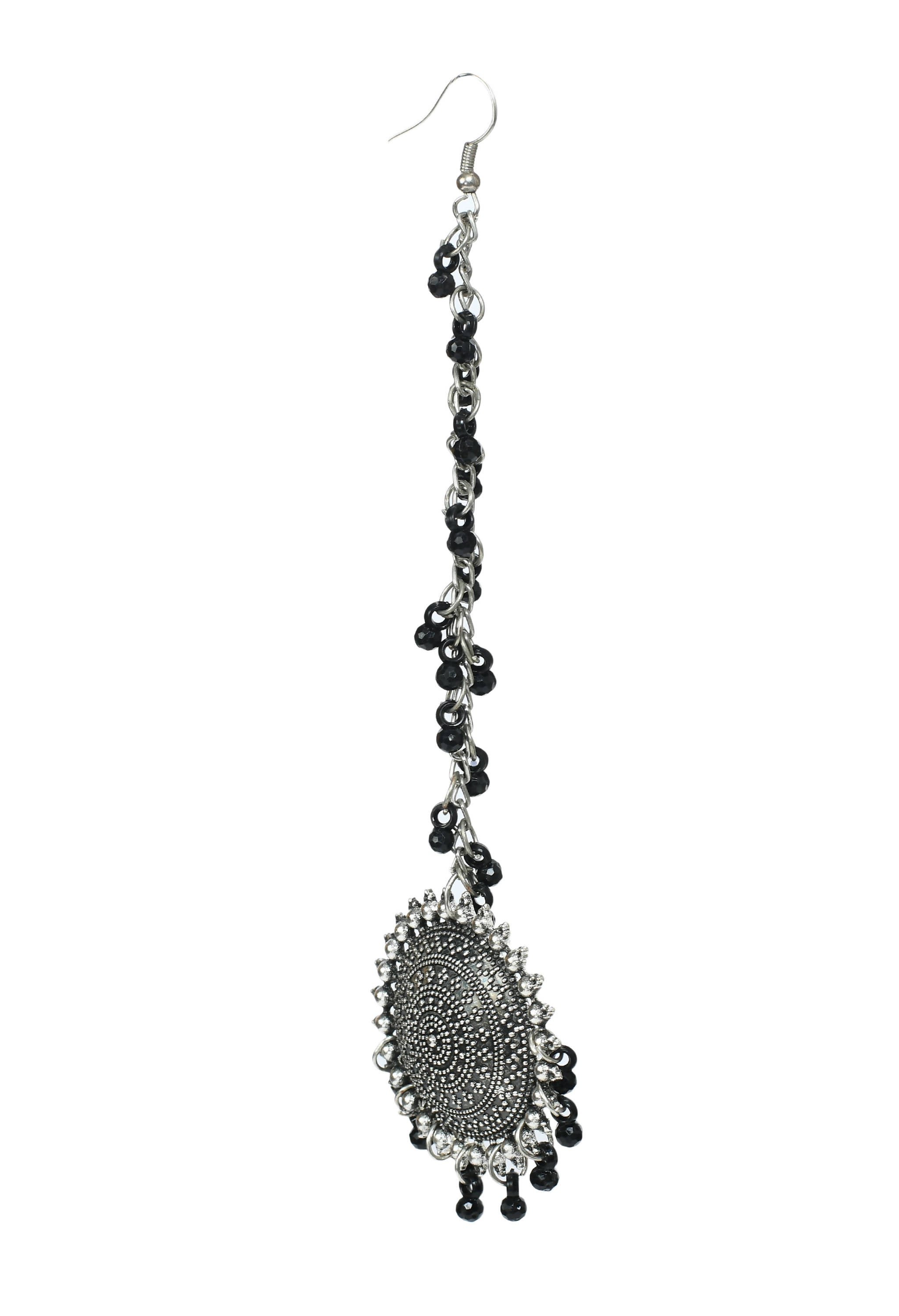Traditional Kundan Jhumka Earrings with Matching Maang Tikka