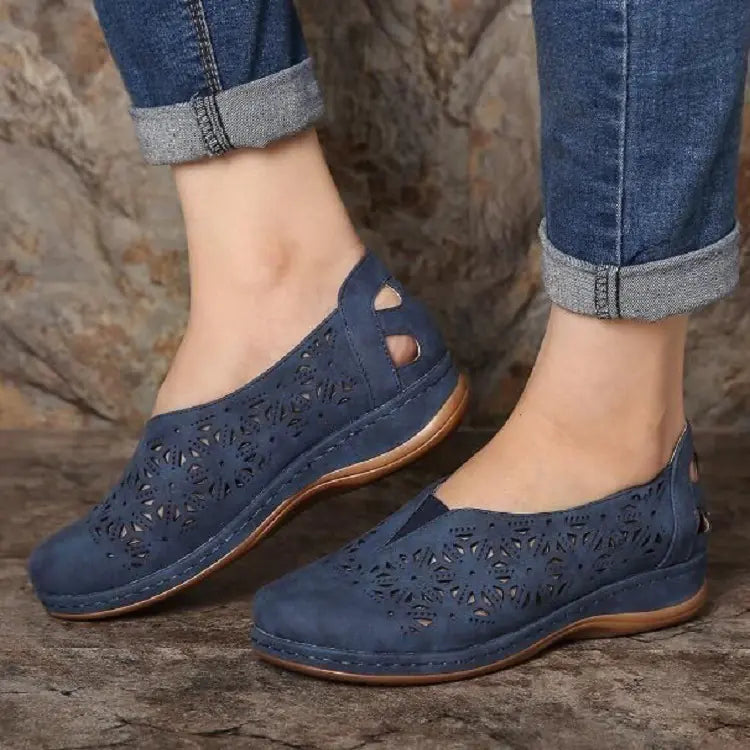 Women's Hollow Out Wedge Casual Shoes Tan Comfortable Walking Flats - Image 20