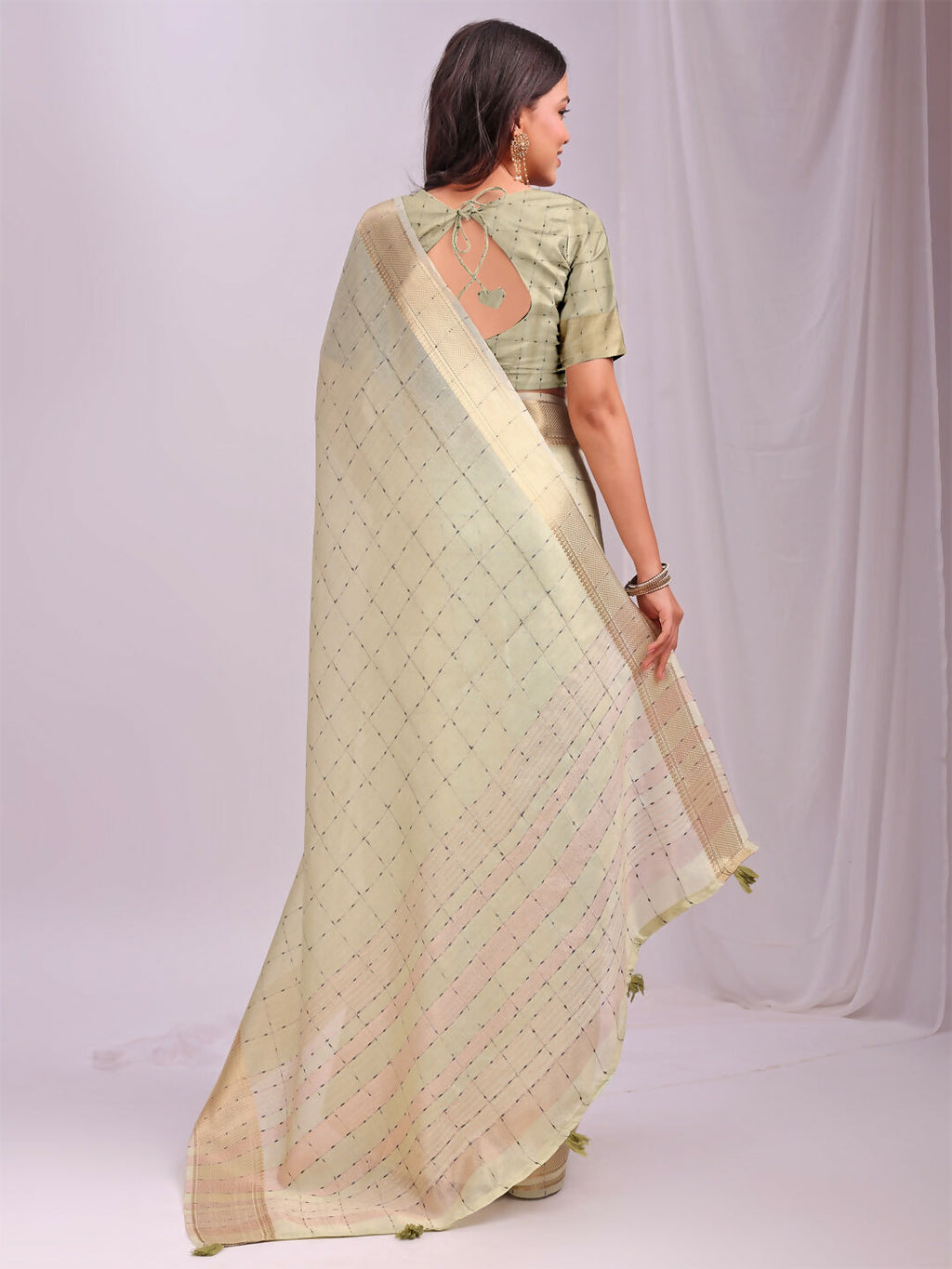 Light Green Organza Saree with Matching Blouse