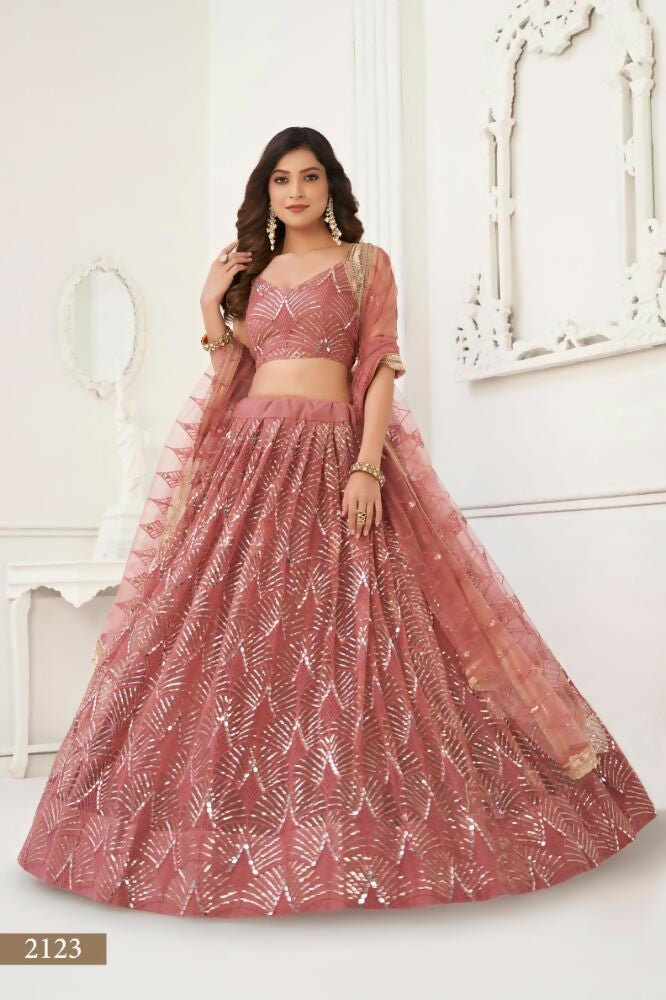 Dusty Onion Pink Butterfly Net Lehenga with Mirror Work Details