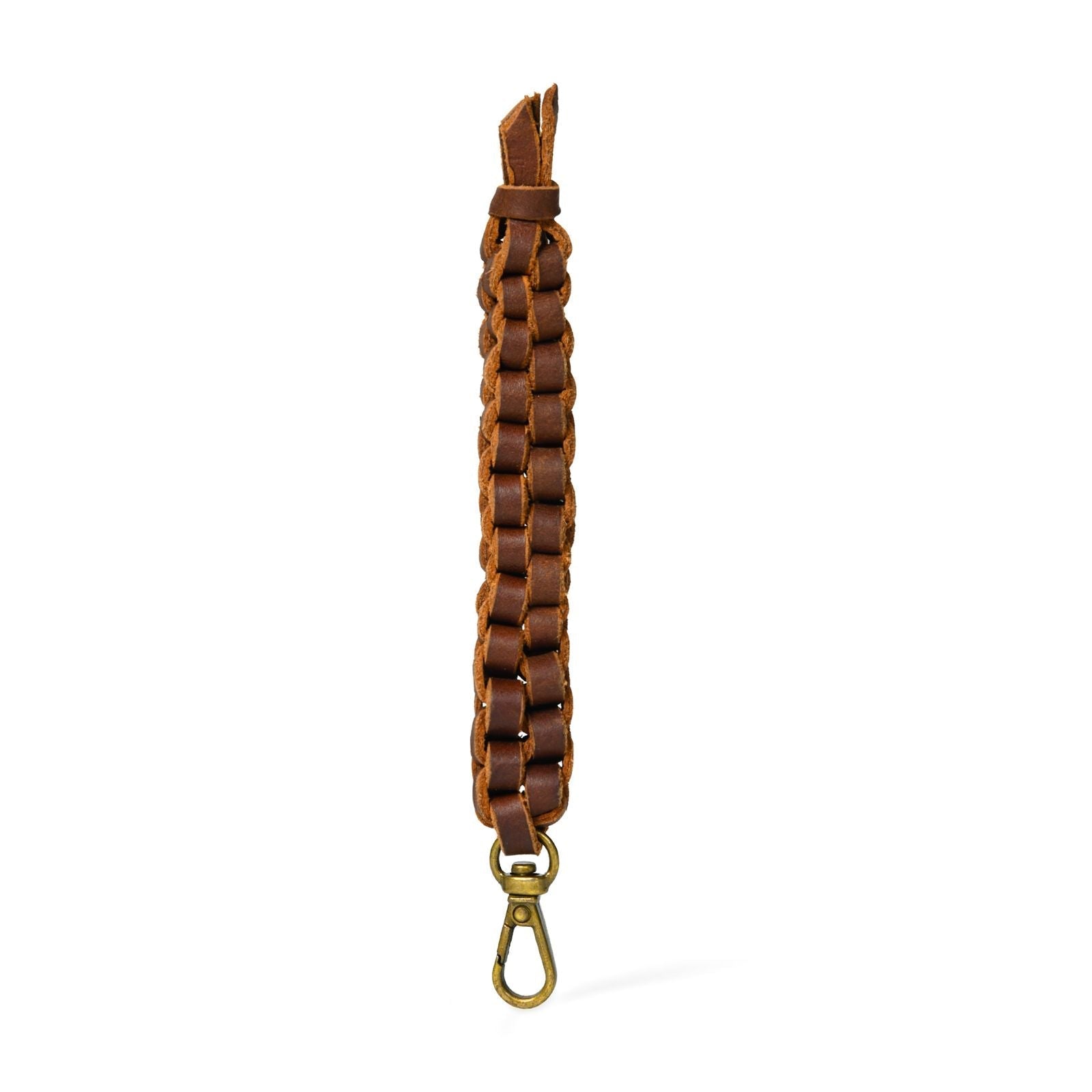 Braided Leather Keychain Strap - Handmade Brown