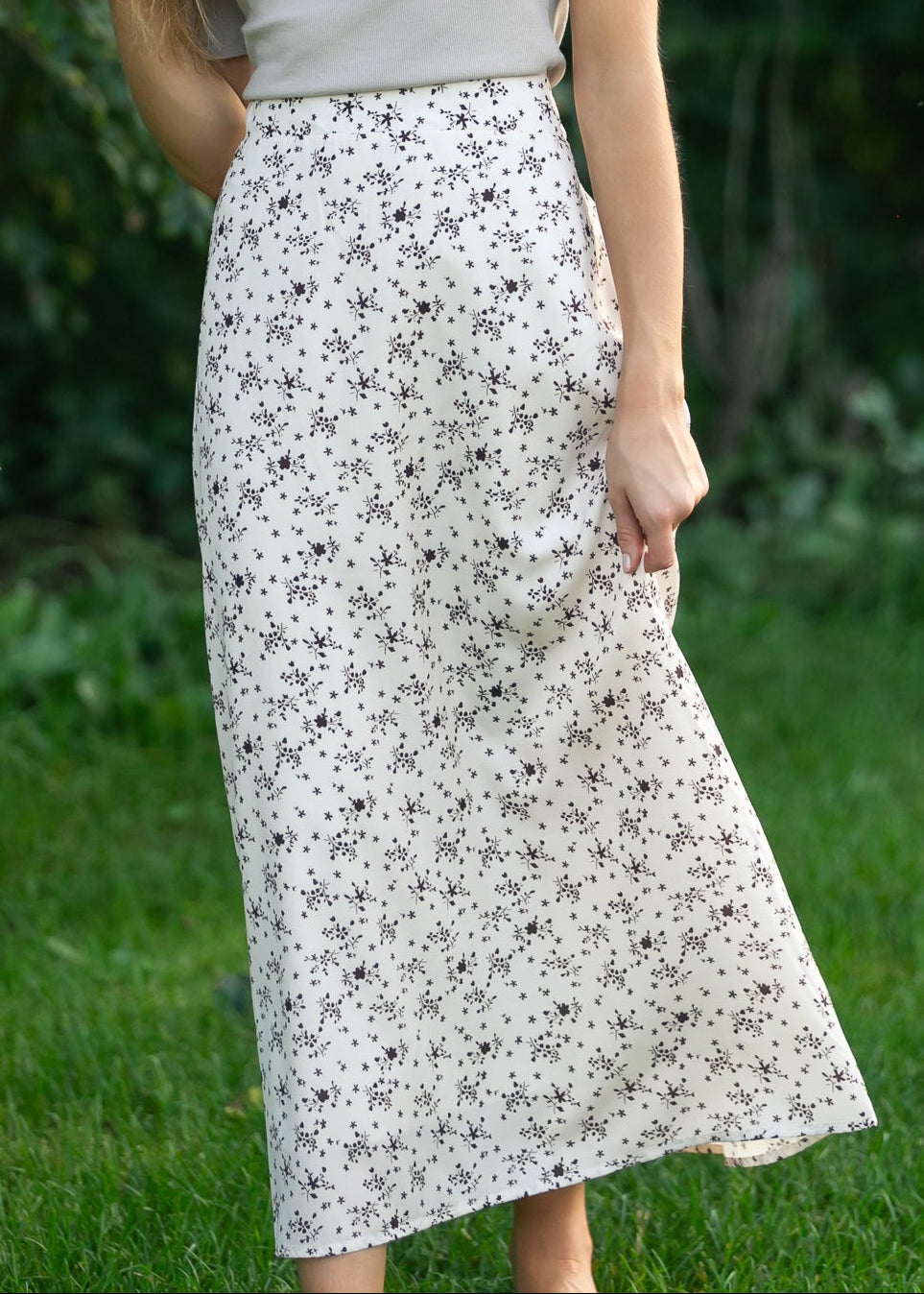 Braylyn Brown Floral Midi Skirt | Silky A-Line