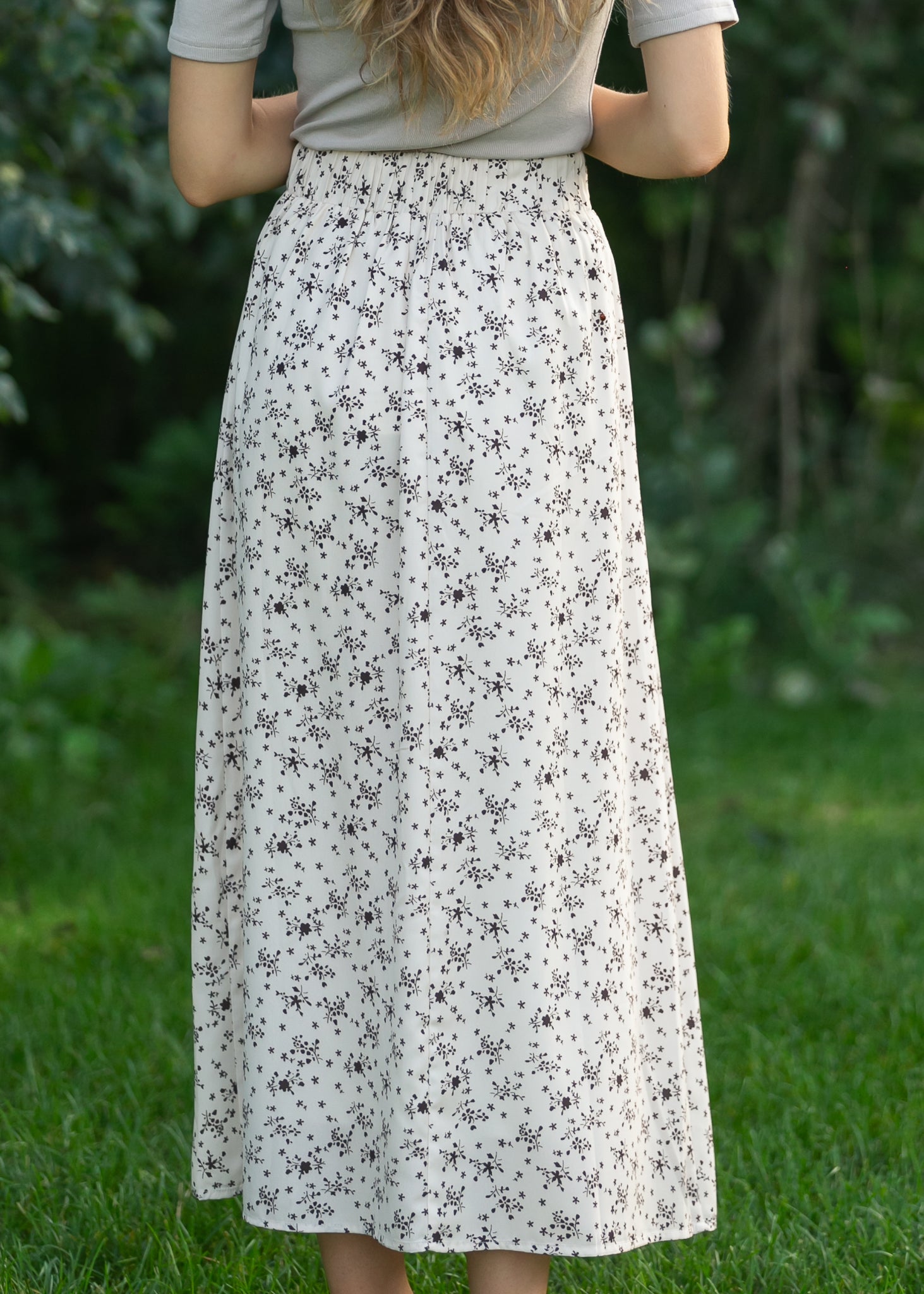 Braylyn Brown Floral Midi Skirt | Silky A-Line