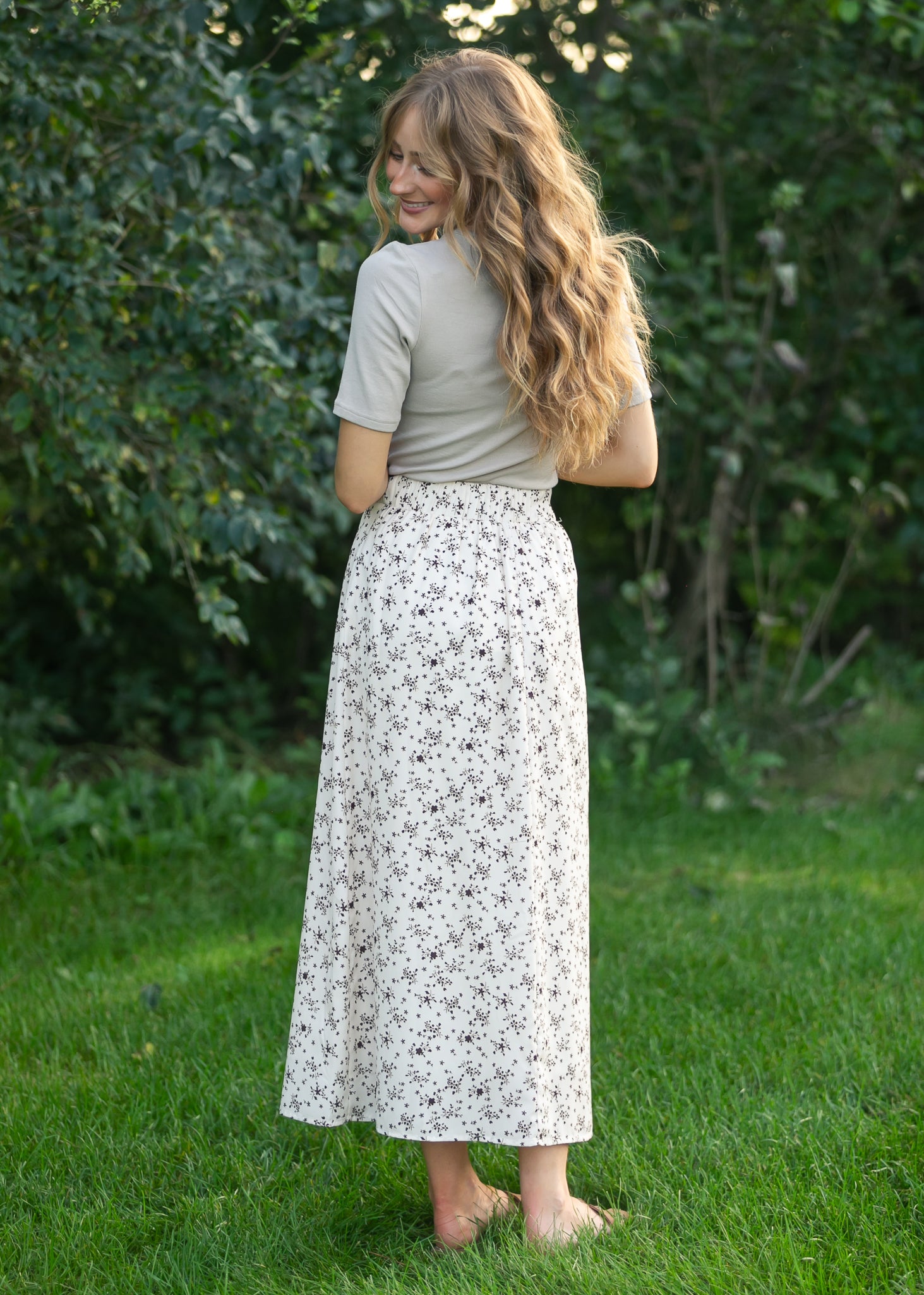 Braylyn Brown Floral Midi Skirt | Silky A-Line