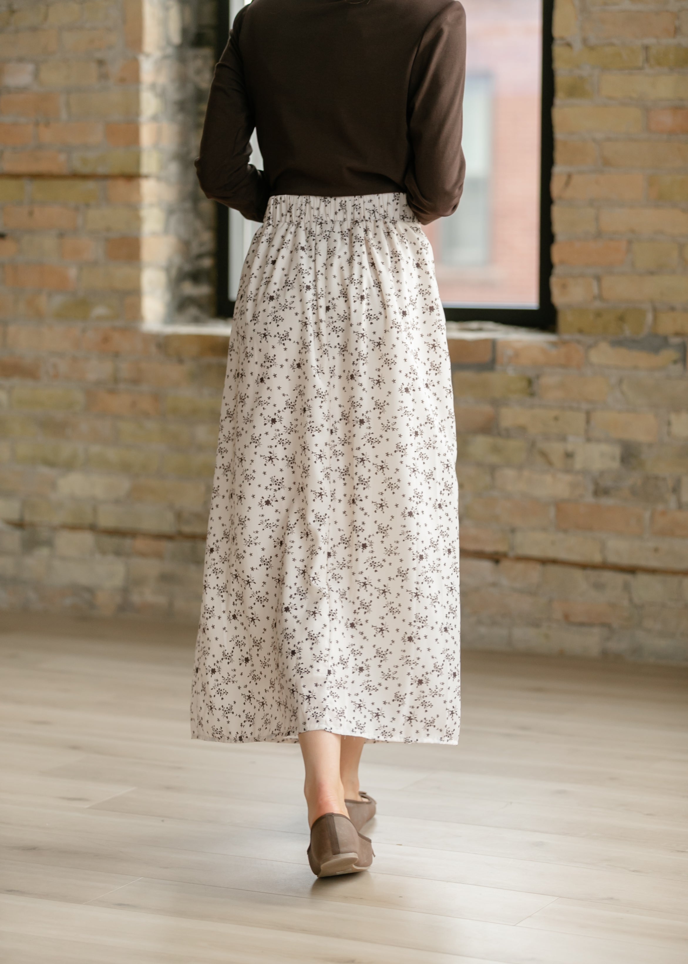Braylyn Brown Floral Midi Skirt | Silky A-Line