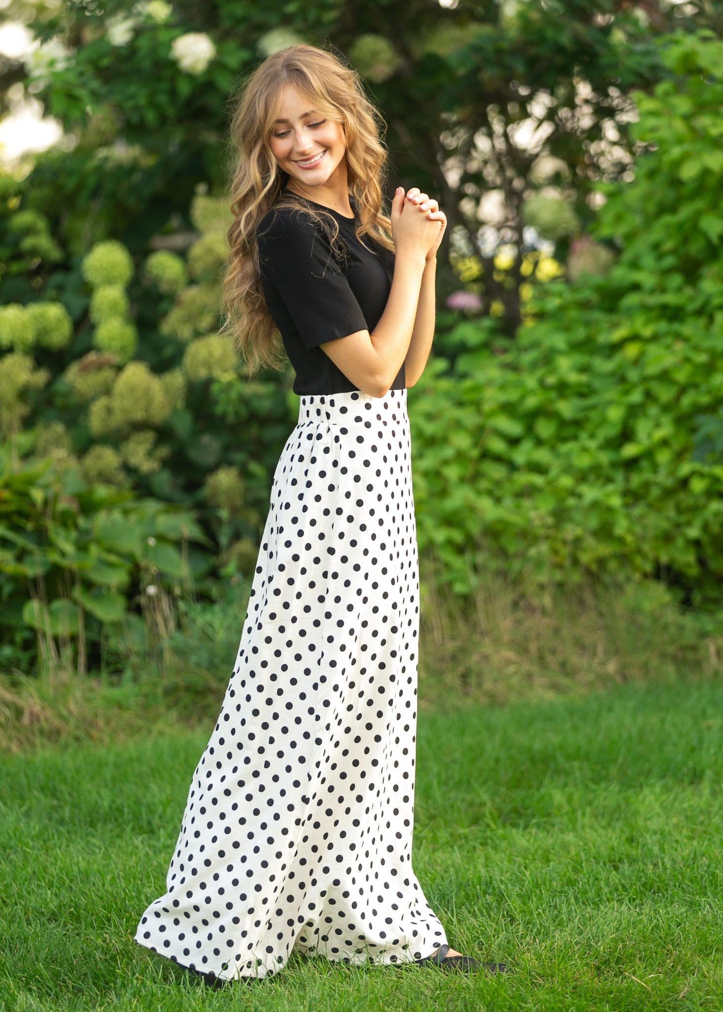 Braylyn Polka Dot Maxi Skirt | High-Waist A-Line