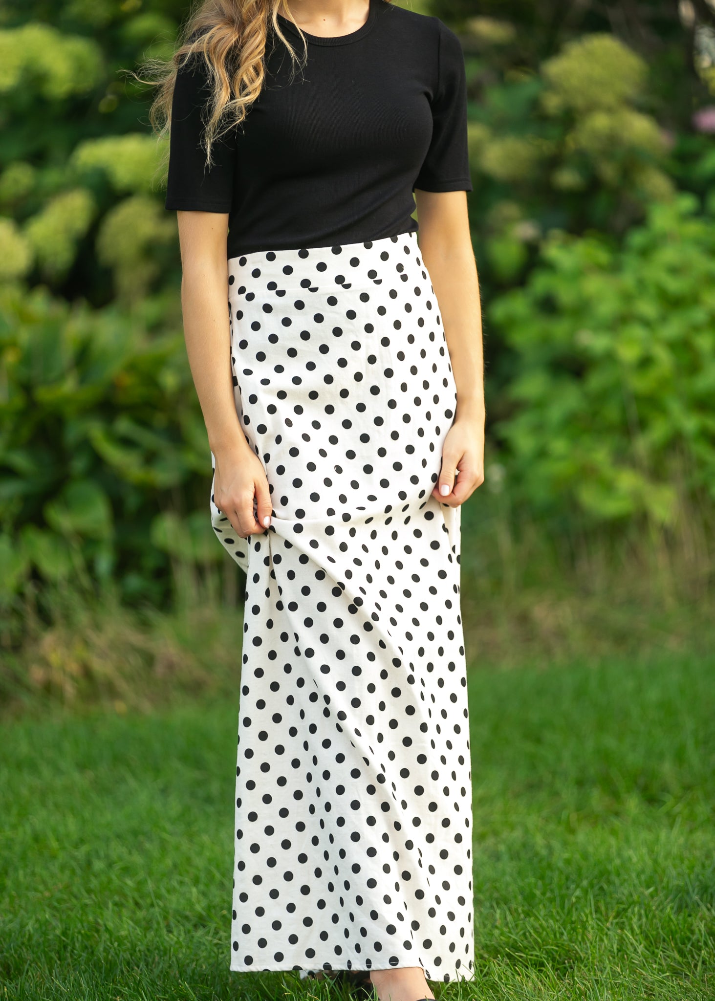 Braylyn Polka Dot Maxi Skirt | High-Waist A-Line