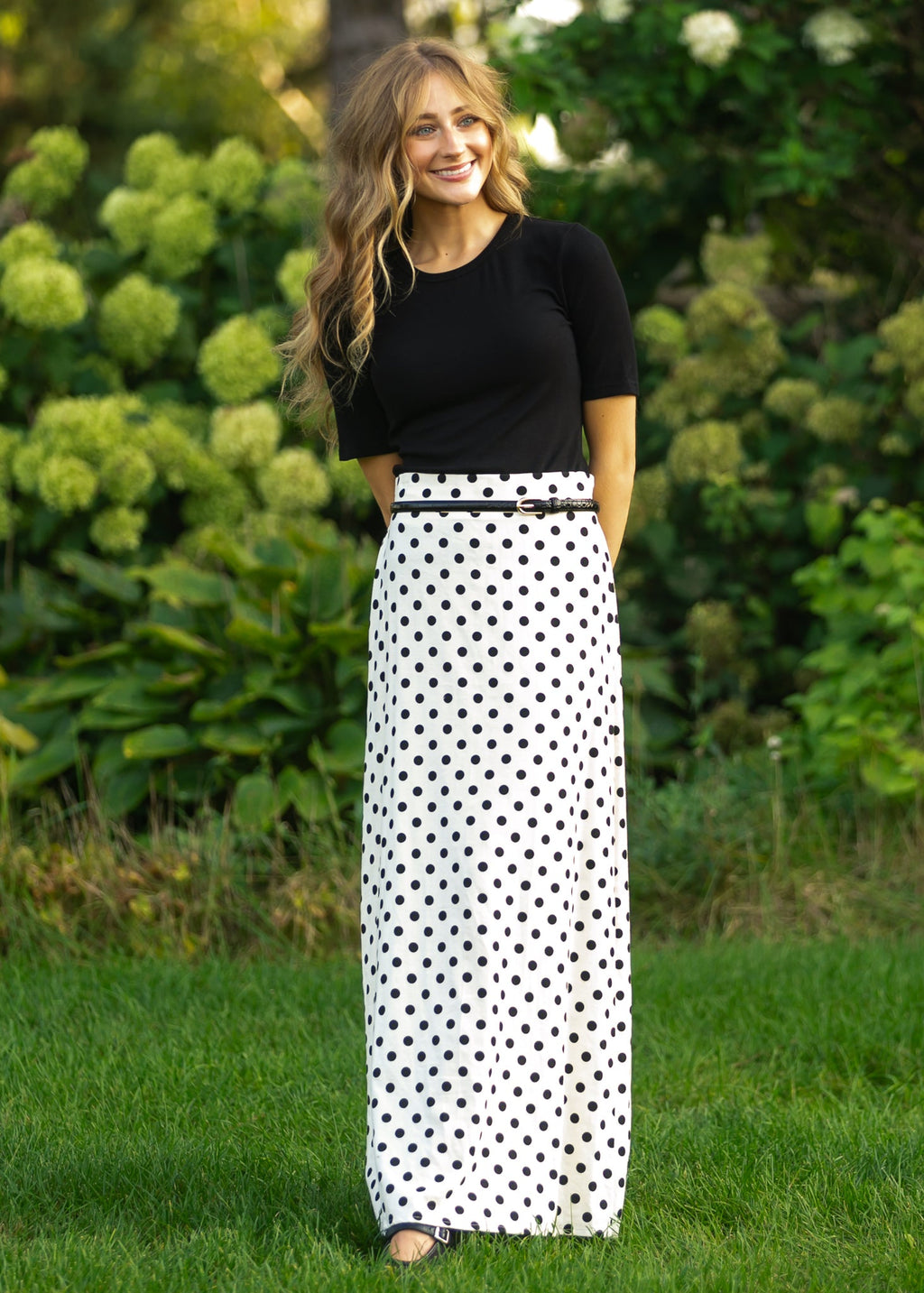 Braylyn Polka Dot Maxi Skirt | High-Waist A-Line