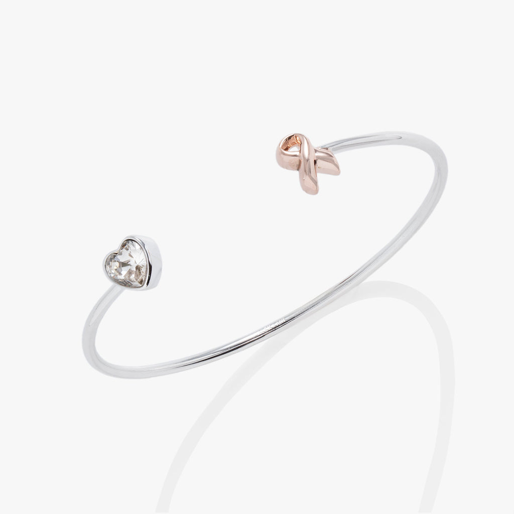 Alex And Ani Pink Ribbon breast cancer awareness flex cuff bracelet with crystal heart charm