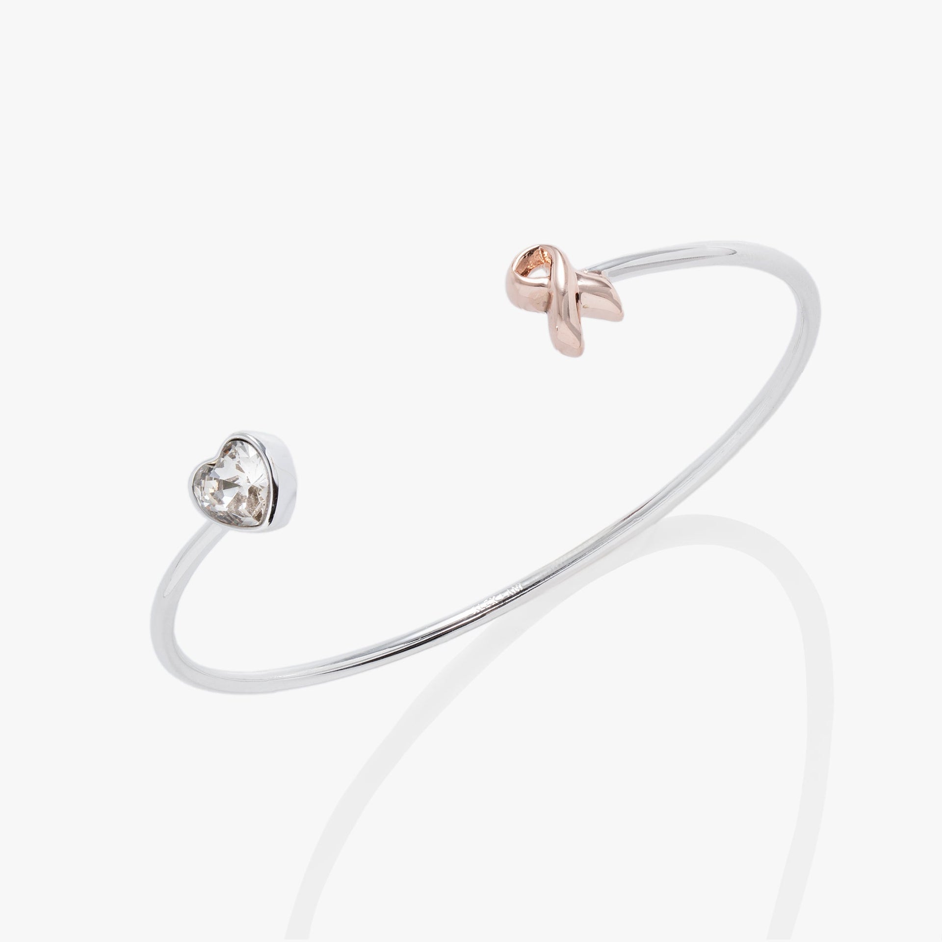 Alex And Ani Pink Ribbon breast cancer awareness flex cuff bracelet with crystal heart charm