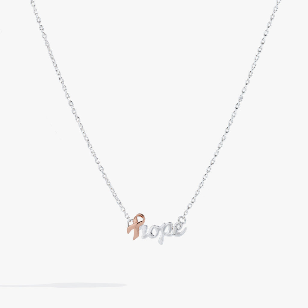 Alex and Ani Hope Necklace featuring a pink ribbon symbol on the letter H