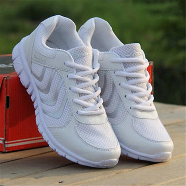Women's Breathable Mesh Athletic Running Sneakers - Lightweight Lace Up