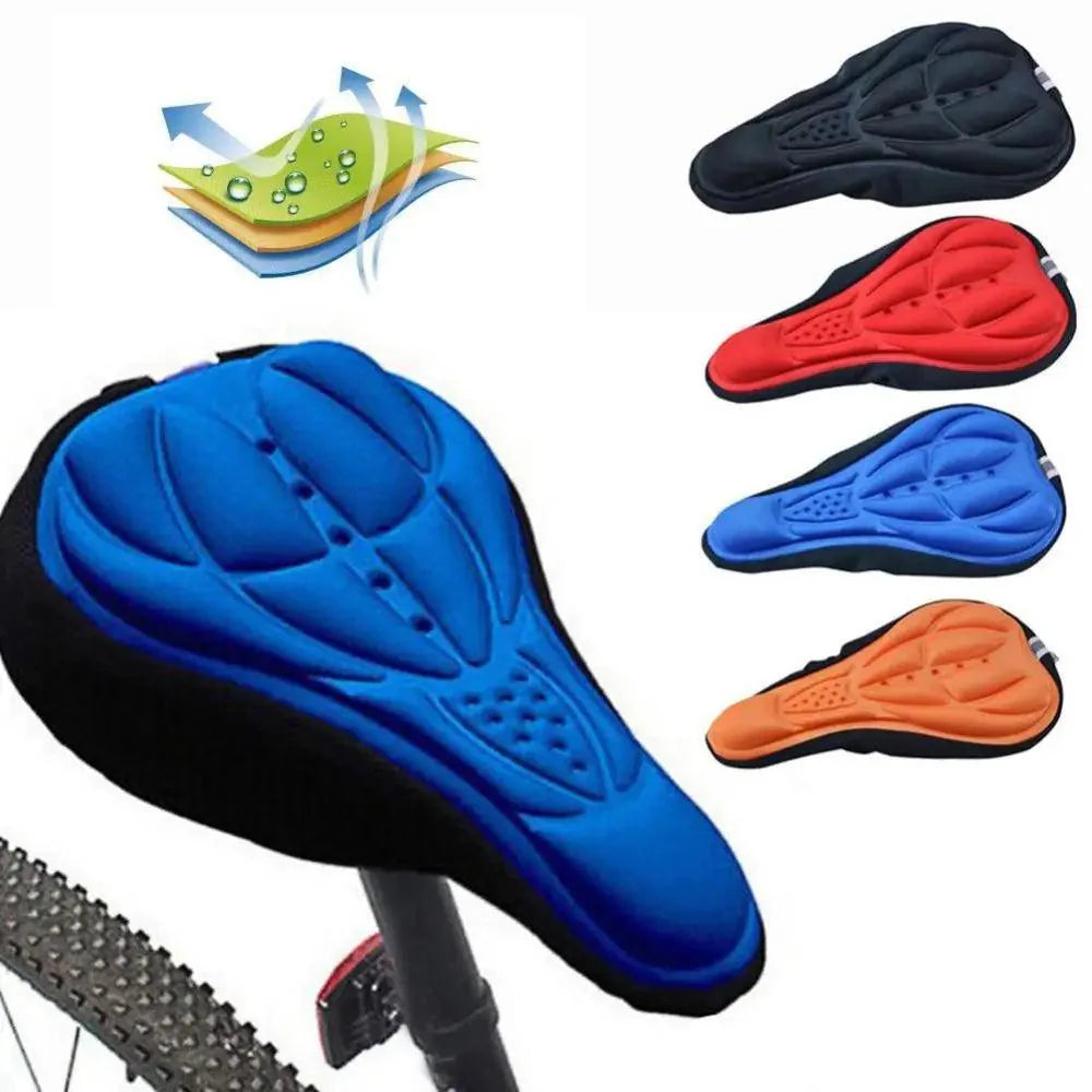 Sporty breathable 3D sponge bike saddle cover with center ventilation mesh.