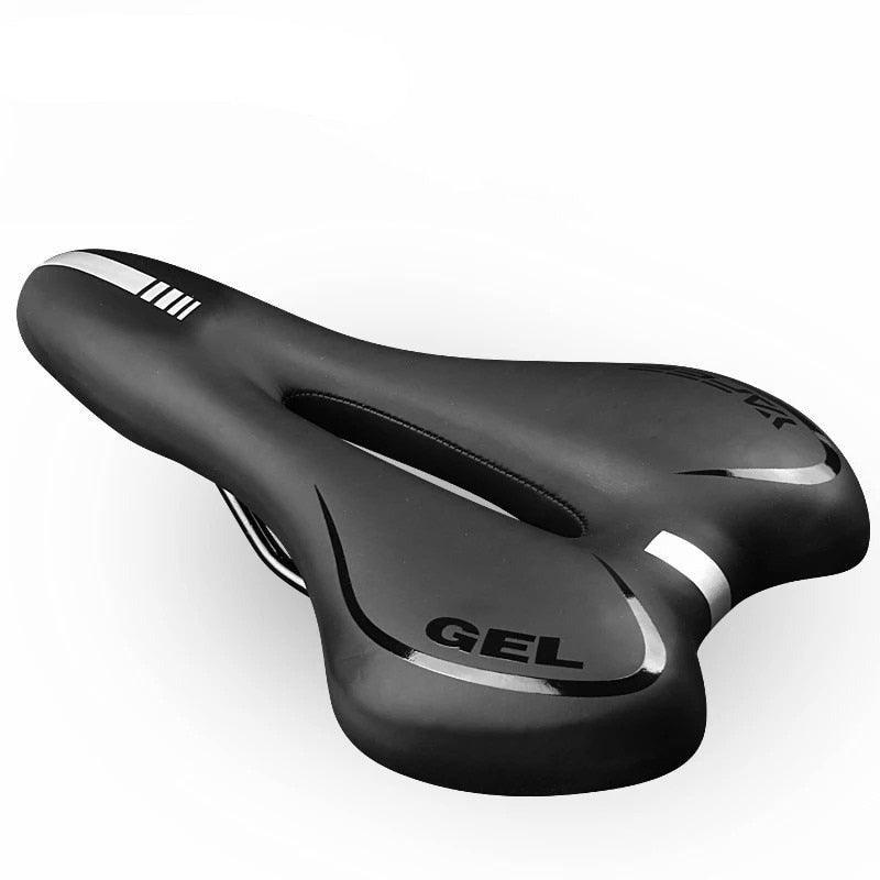 Professional shockproof road bike saddle with black PU leather finish and gel cushioning
