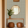 Traditional plaid wallpaper in sage-green and cream by Melissa Dayton Art.