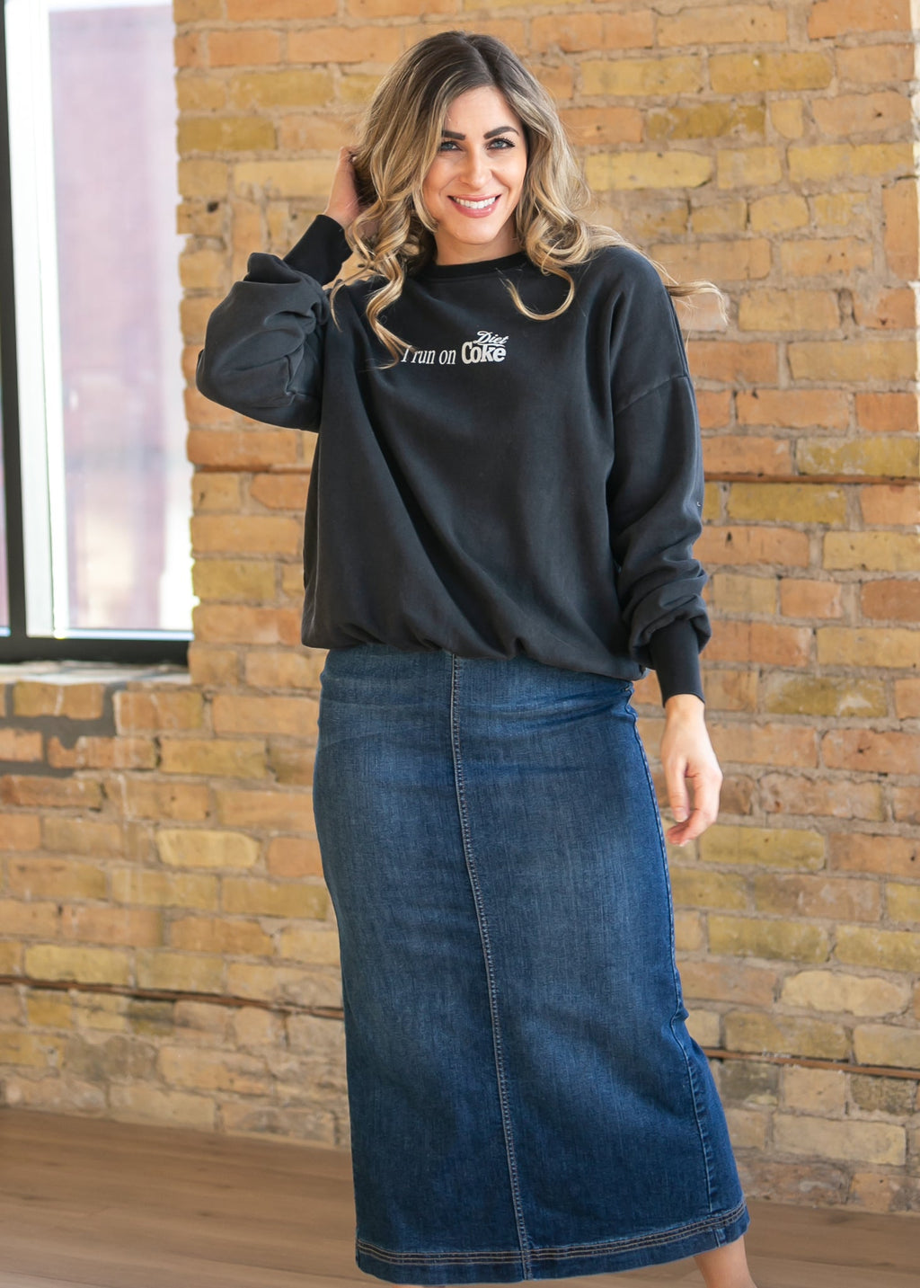 Bria Dark Wash Denim Maxi Skirt | Classic Straight Fit