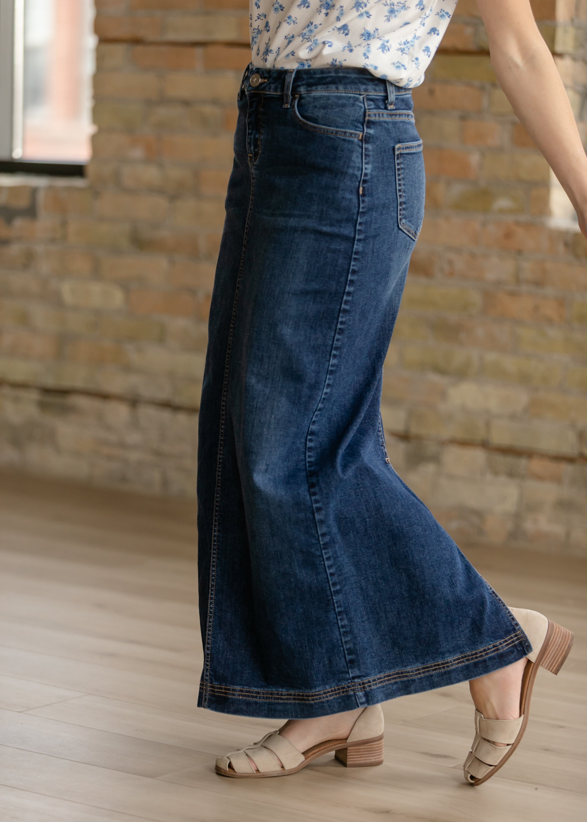 Bria Dark Wash Denim Maxi Skirt | Classic Straight Fit