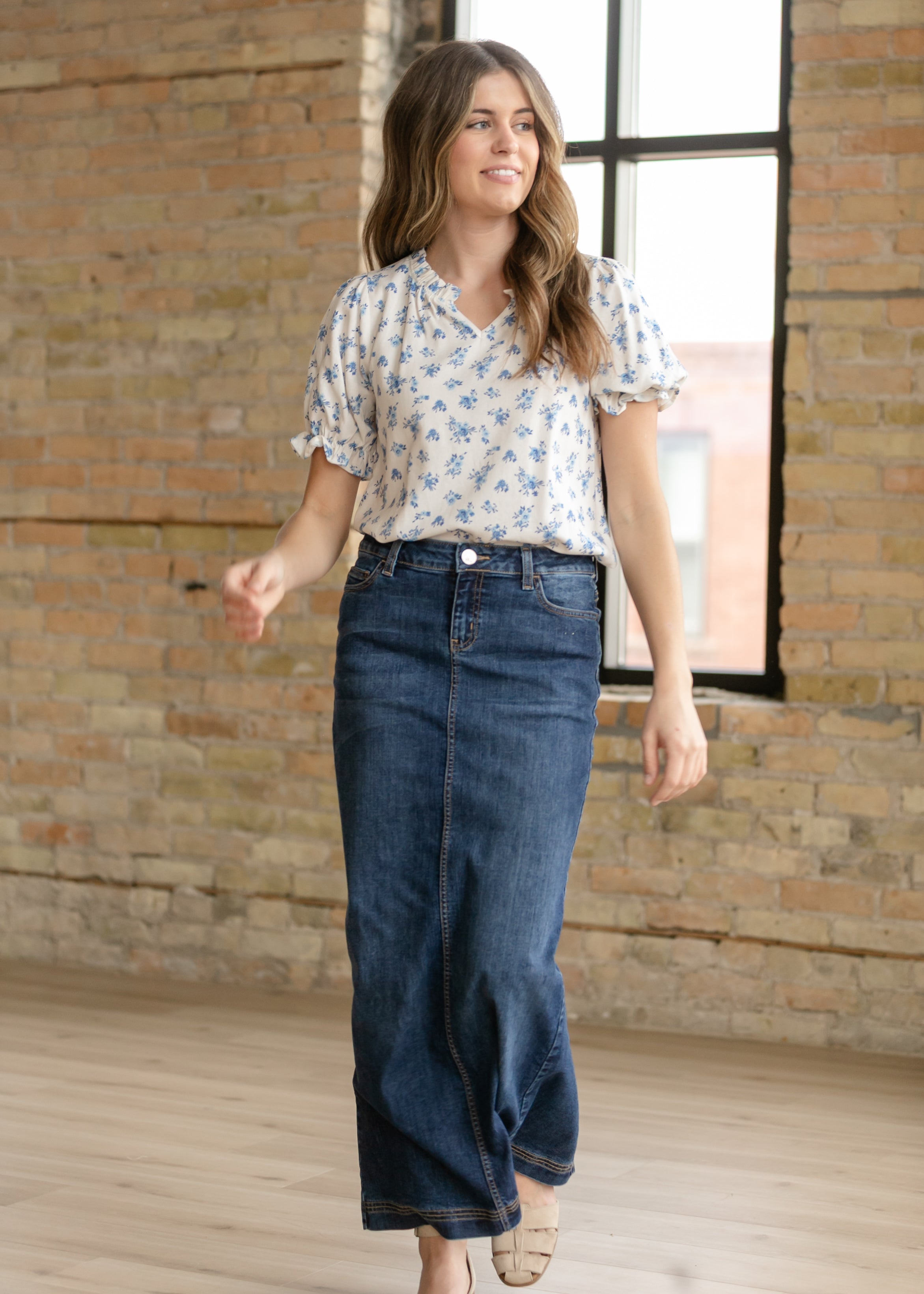 Bria Dark Wash Denim Maxi Skirt | Classic Straight Fit