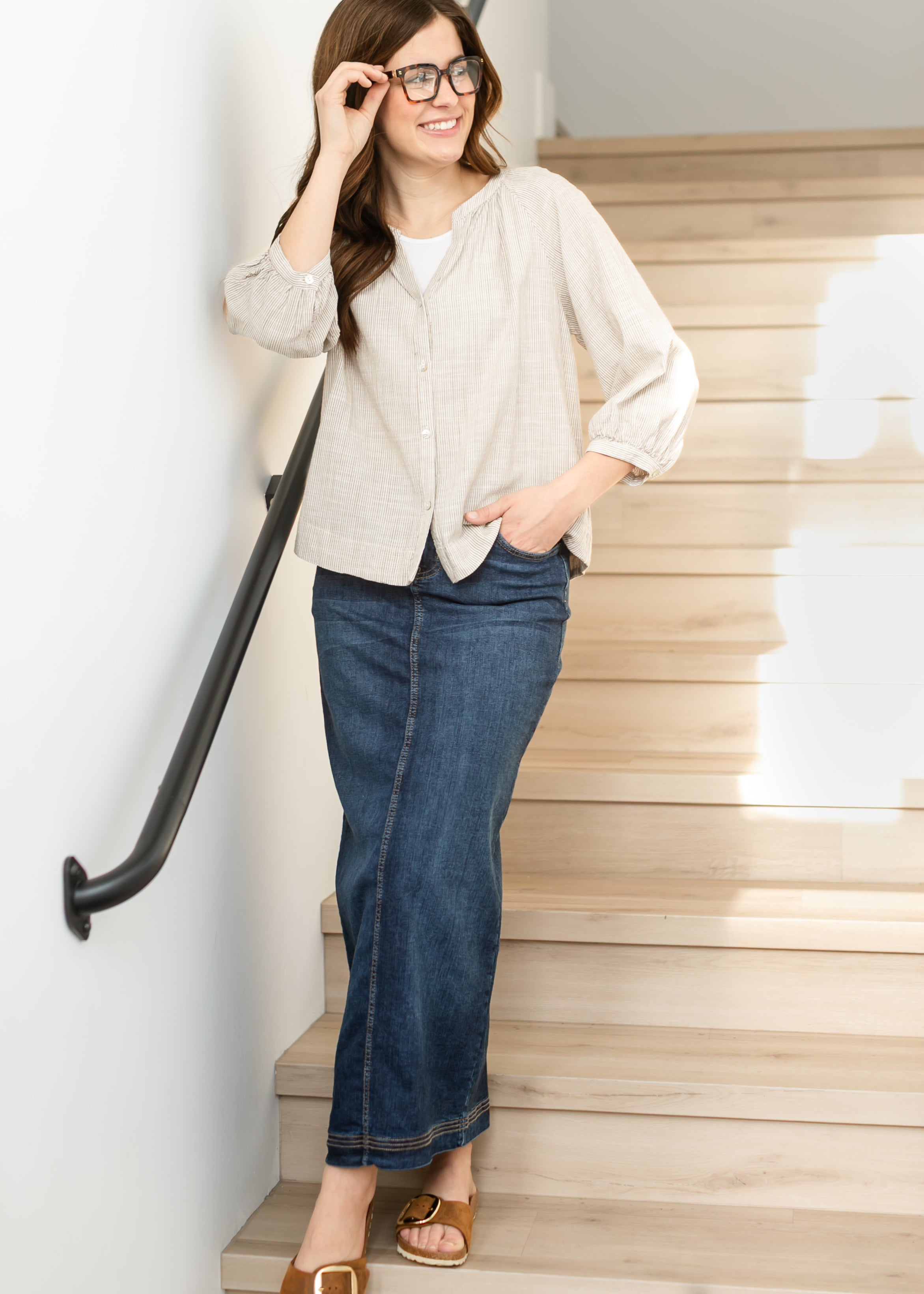 Bria Dark Wash Denim Maxi Skirt | Classic Straight Fit