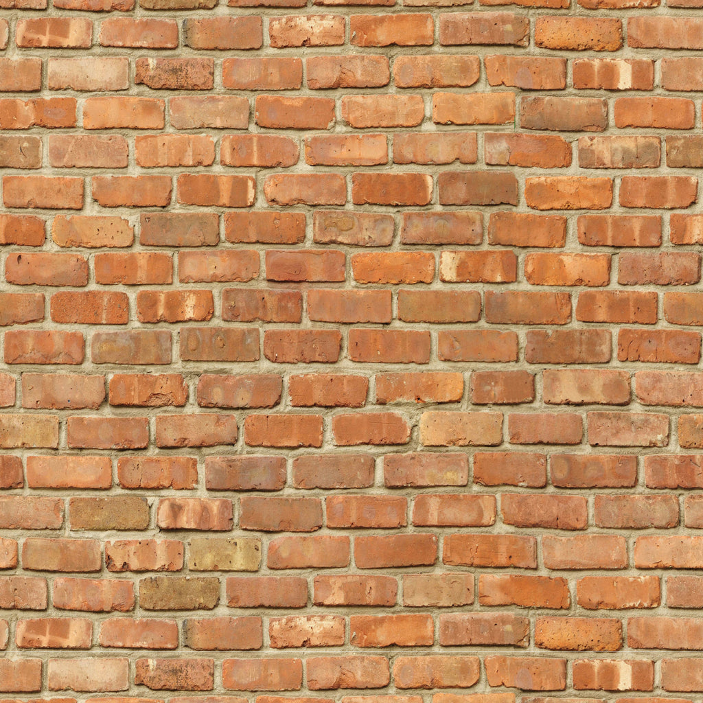 Realistic red and brown brick pattern wallpaper for an industrial or farmhouse aesthetic.