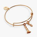 Bridal Gown Duo Charm Bangle featuring a sculptural wedding dress charm and a sparkling Bride charm.