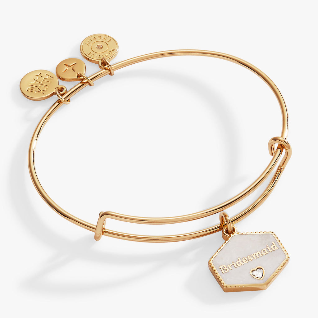 Bridesmaid charm bangle with pearlized enamel and crystal heart detail