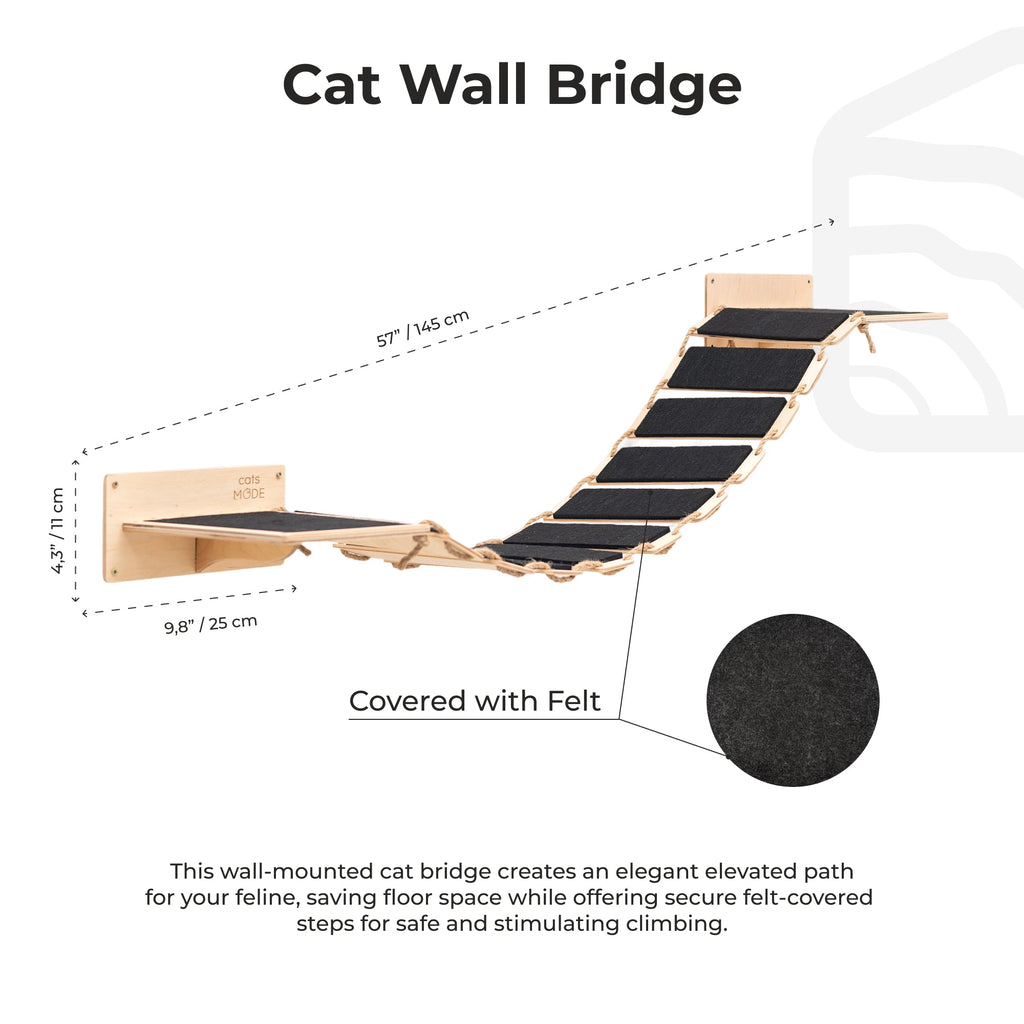 Cat Wall Bridge: 48.8-Inch Wooden Climbing Shelf for Pet Play
