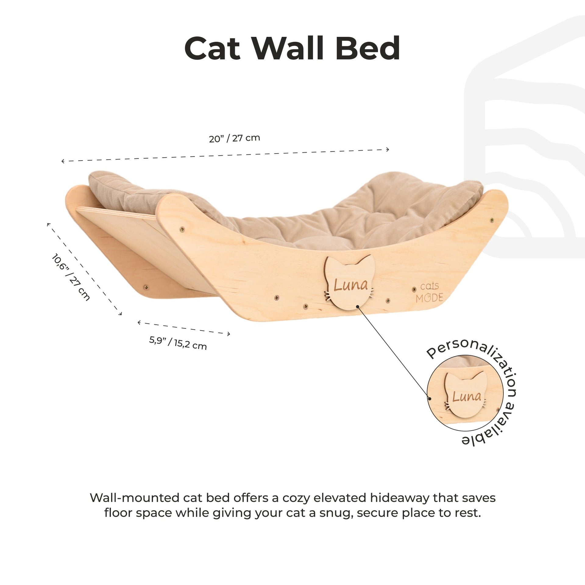 Wall-Mounted Cat Bed Elevated Shelving for Indoor Climbing Play
