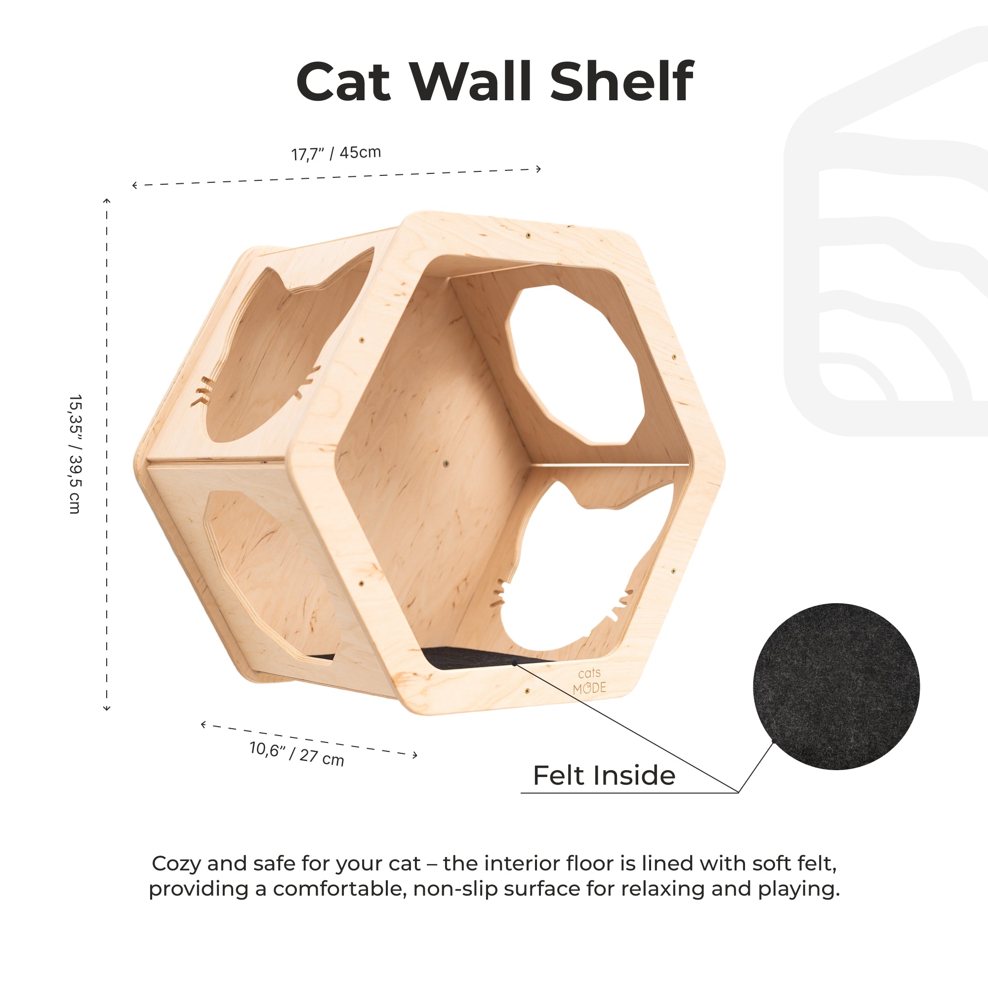 Honeycomb Cat Wall Shelves in Light Wood and Black