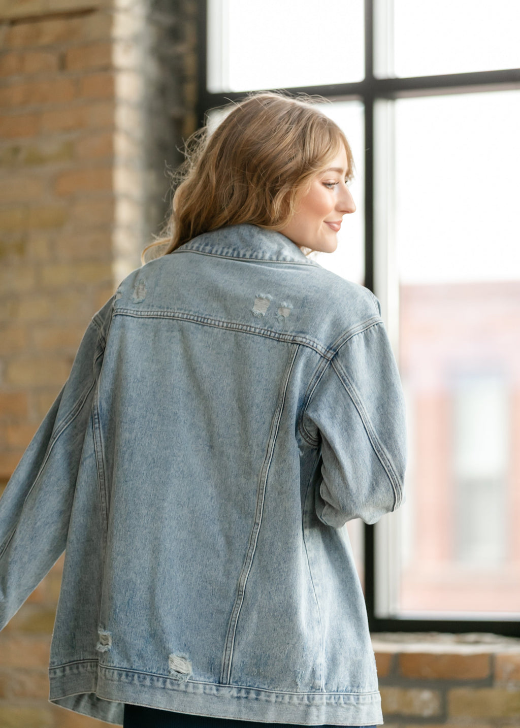 Brinx Oversized Denim Jacket | Light Wash Button Front