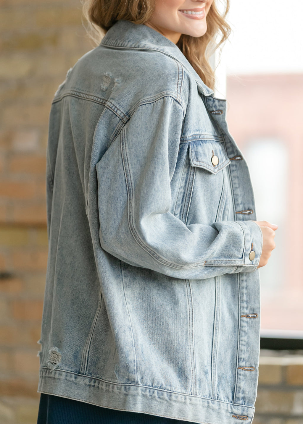 Brinx Oversized Denim Jacket | Light Wash Button Front